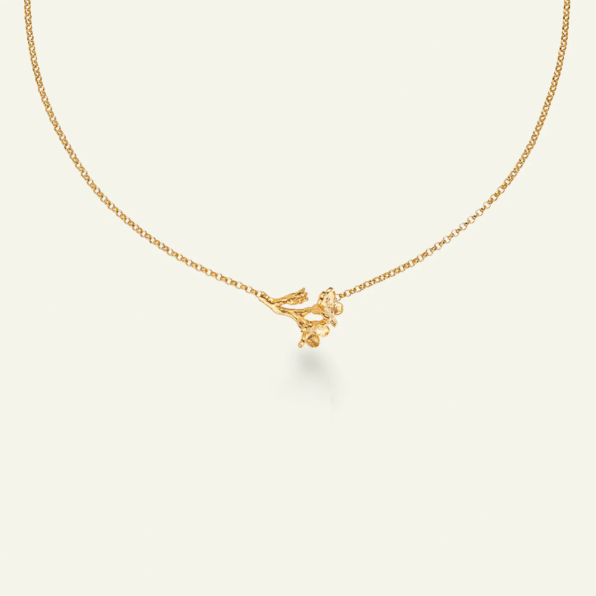Flora Danica Forget-Me-Not Flower on Stem Necklace Gold-Plated 