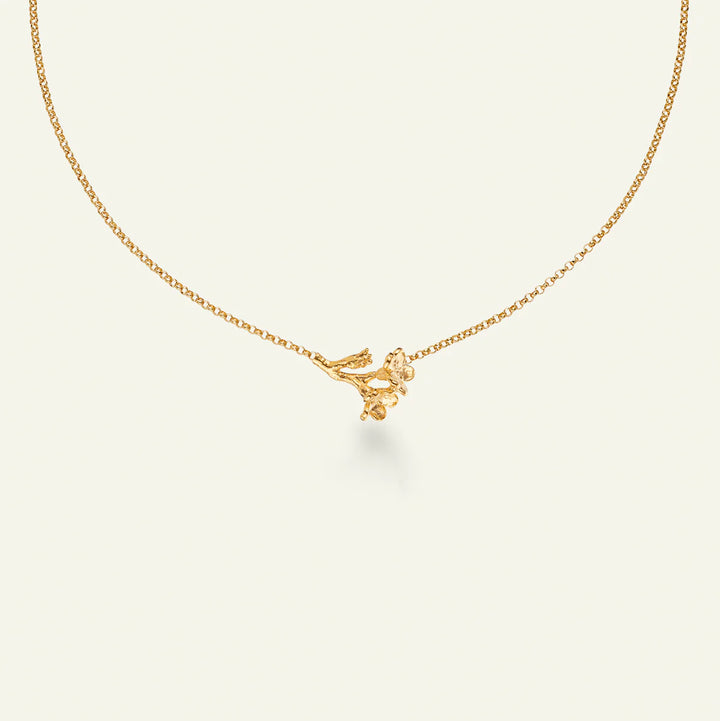 Flora Danica Forget-Me-Not Flower on Stem Necklace Gold-Plated 