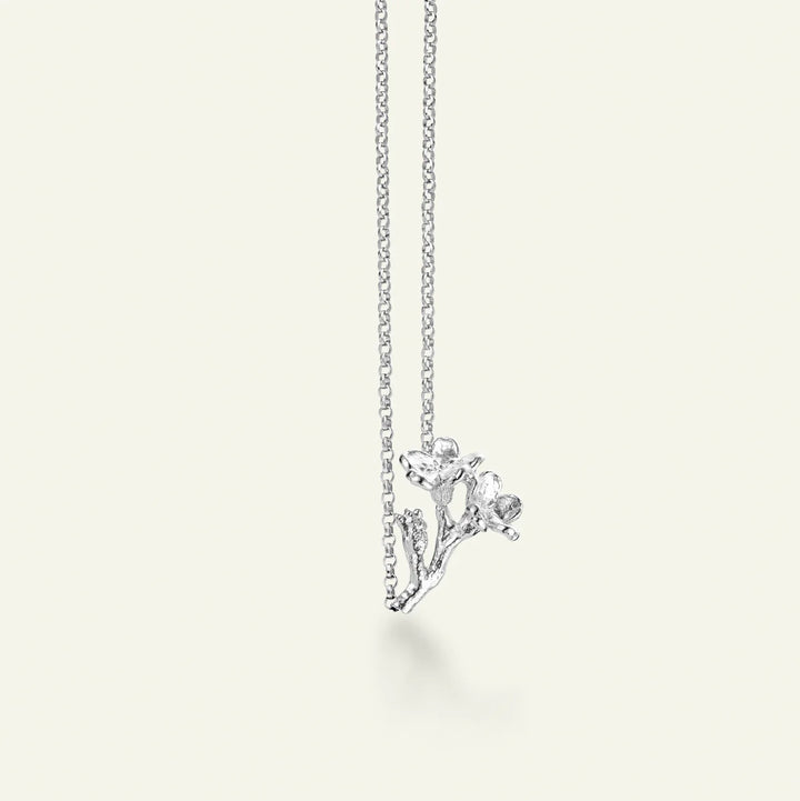Flora Danica Forget-me-not Flower on Stem Necklace in Silver 