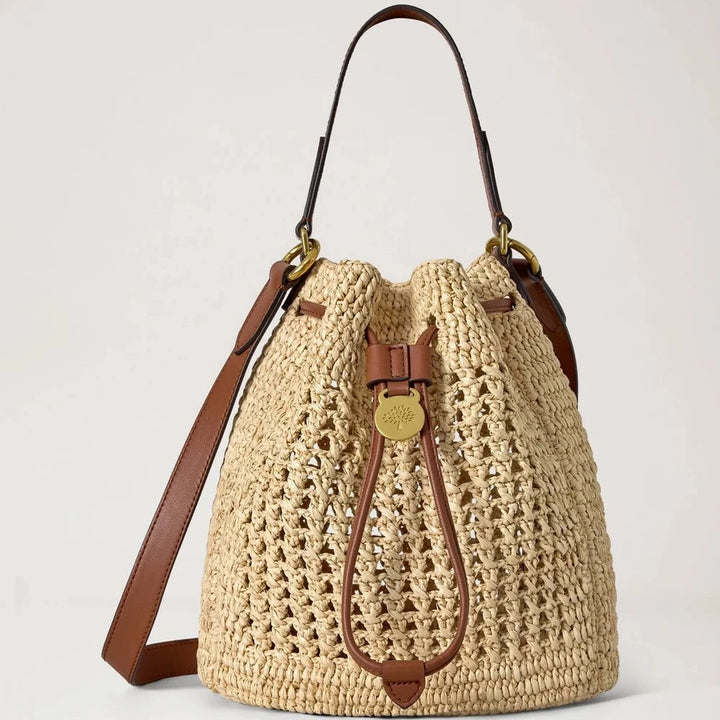 Mulberry Small Crochet Bucket Natural Crochet Raffia 