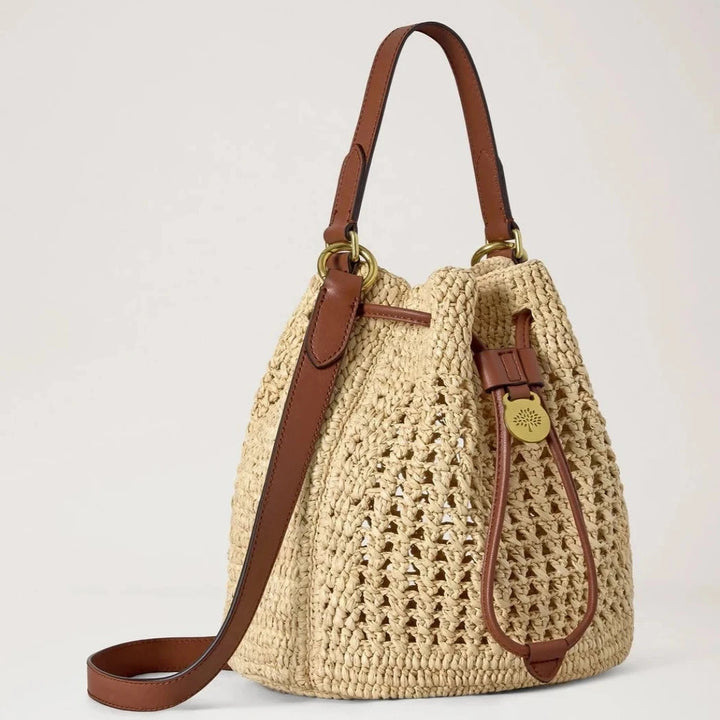 Mulberry Small Crochet Bucket Natural Crochet Raffia 