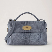 Mulberry Lille Stevie Top Handle i Foggy Grey med vokset slangeskindsprint 