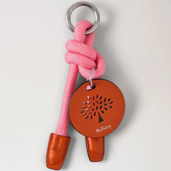Mulberry Rope Keyring Pink & Coral Orange Mixed Material 