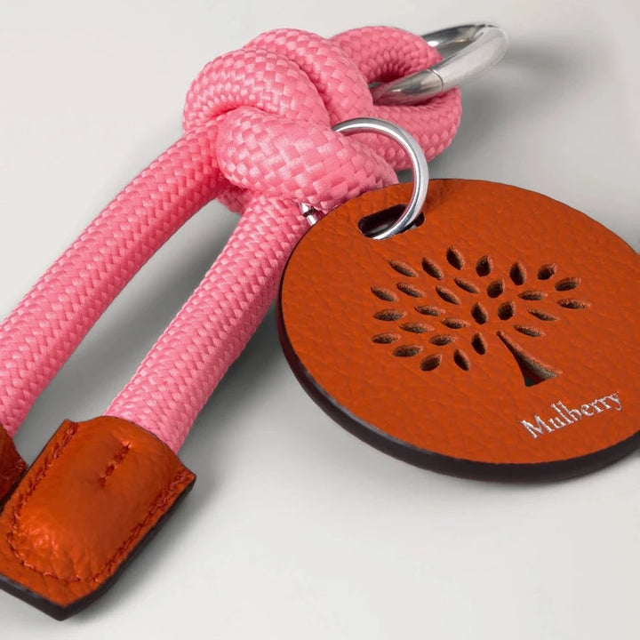 Mulberry Rope Keyring Pink & Coral Orange Mixed Material 