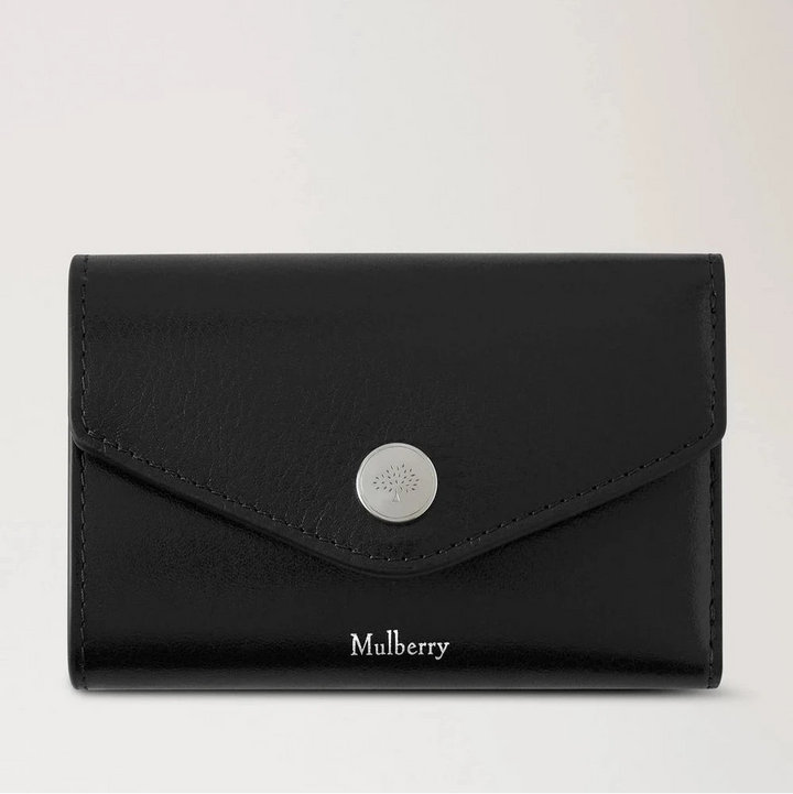 Mulberry RL9034 sort læderpung med sølvknap og logo på forsiden, Model RL9034_748A100