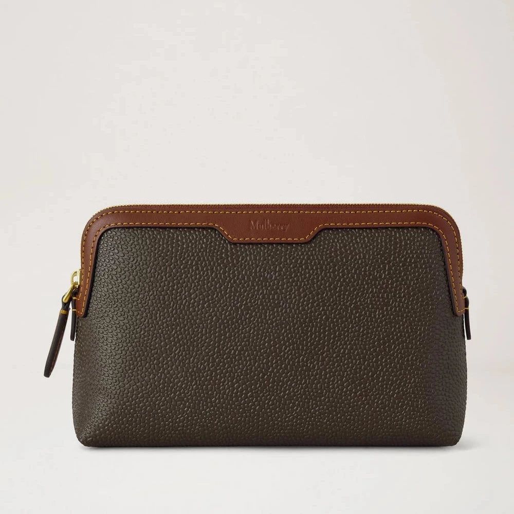 Mulberry Small Cosmetic Pouch Scotchgrain Mole & Cognac 
