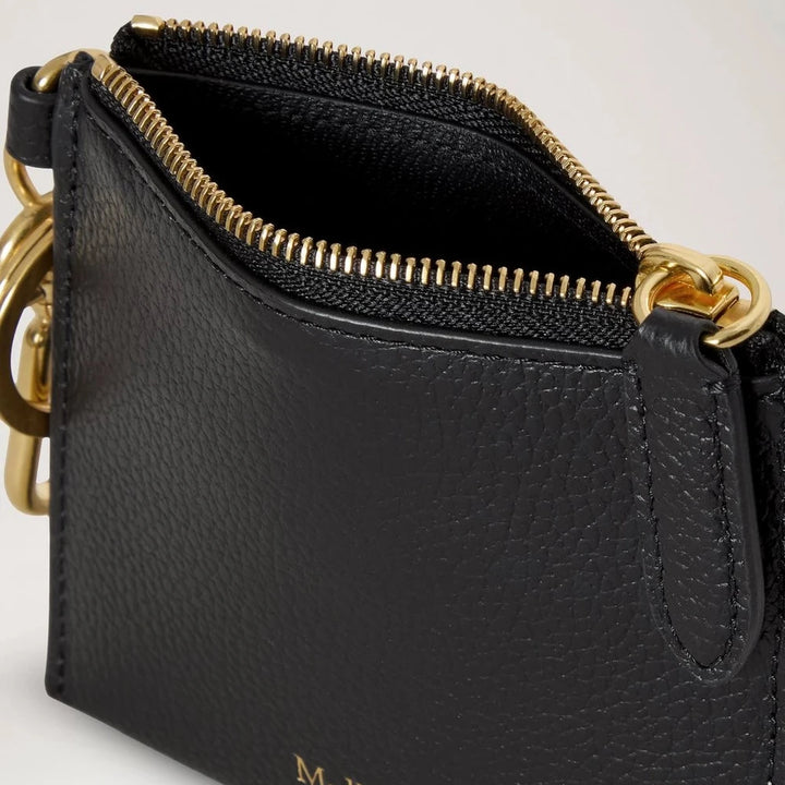 Mulberry Clip Zipped Credit Card Pouch Black Small Classic Grain 