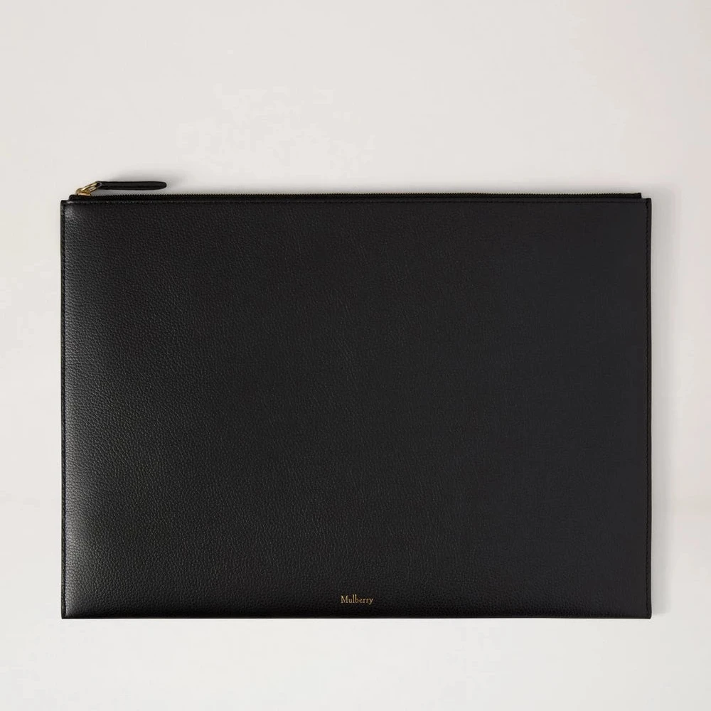 Mulberry Large Zipped Flat Pouch - Black Leather Laptop &amp; Document Sleeve 
