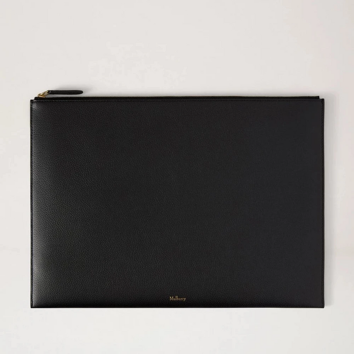Mulberry Large Zipped Flat Pouch - Black Leather Laptop &amp; Document Sleeve 