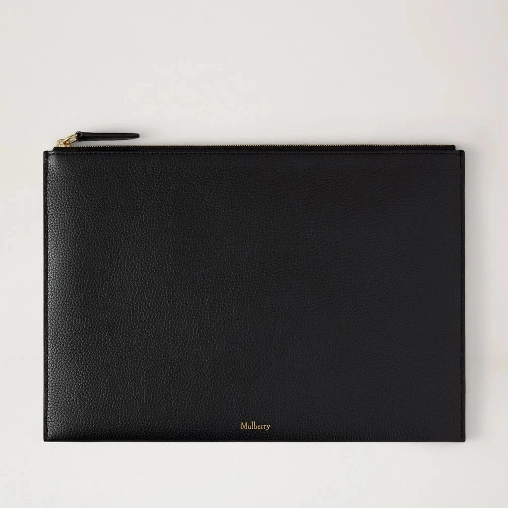 Mulberry Zipped Flat Pouch – Black Leather Document &amp; iPad Sleeve 