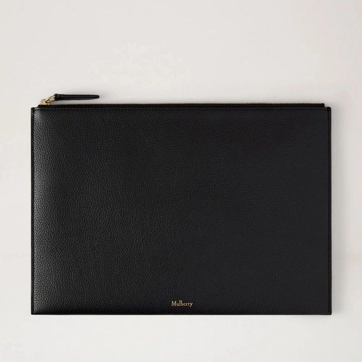 Mulberry Zipped Flat Pouch – Black Leather Document &amp; iPad Sleeve 