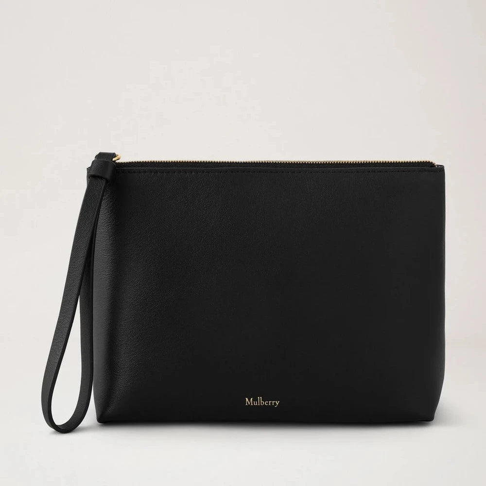 Mulberry Zipped Cosmetic Pouch Black Supple Smooth Leather 