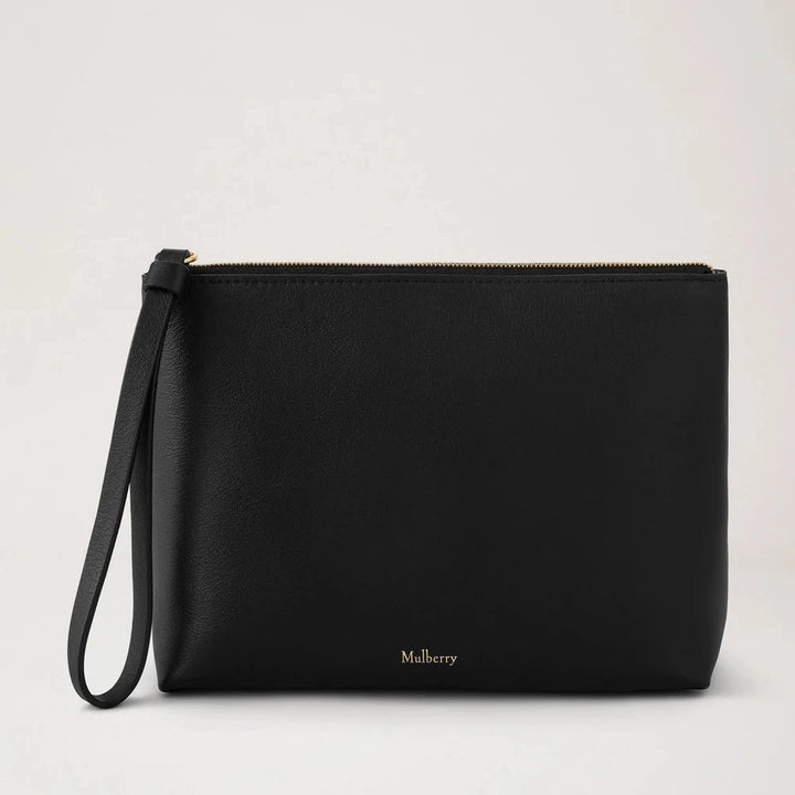 Mulberry Zipped Cosmetic Pouch Black Supple Smooth Leather 