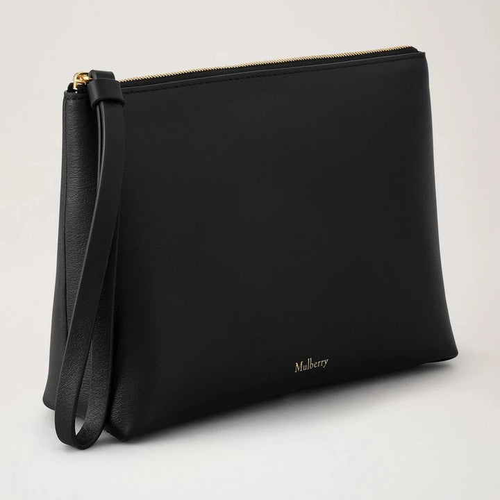 Mulberry Zipped Cosmetic Pouch Black Supple Smooth Leather 