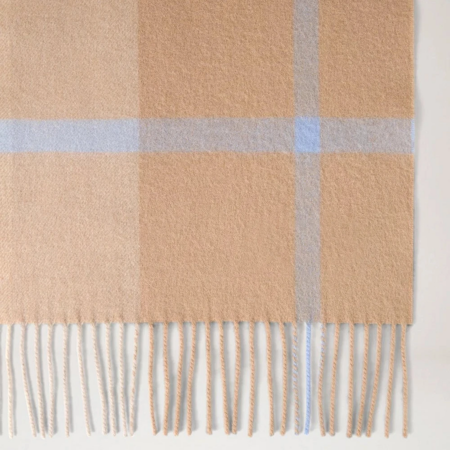 Mulberry Small Check Merino Wool Scarf Camel & Poplin Blue