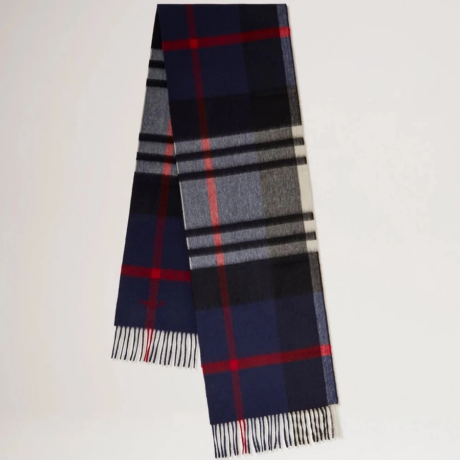 Mulberry Small Check Merino Wool Scarf Night Sky-Lancaster Red