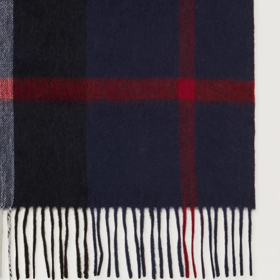 Mulberry Small Check Merino Wool Scarf Night Sky-Lancaster Red