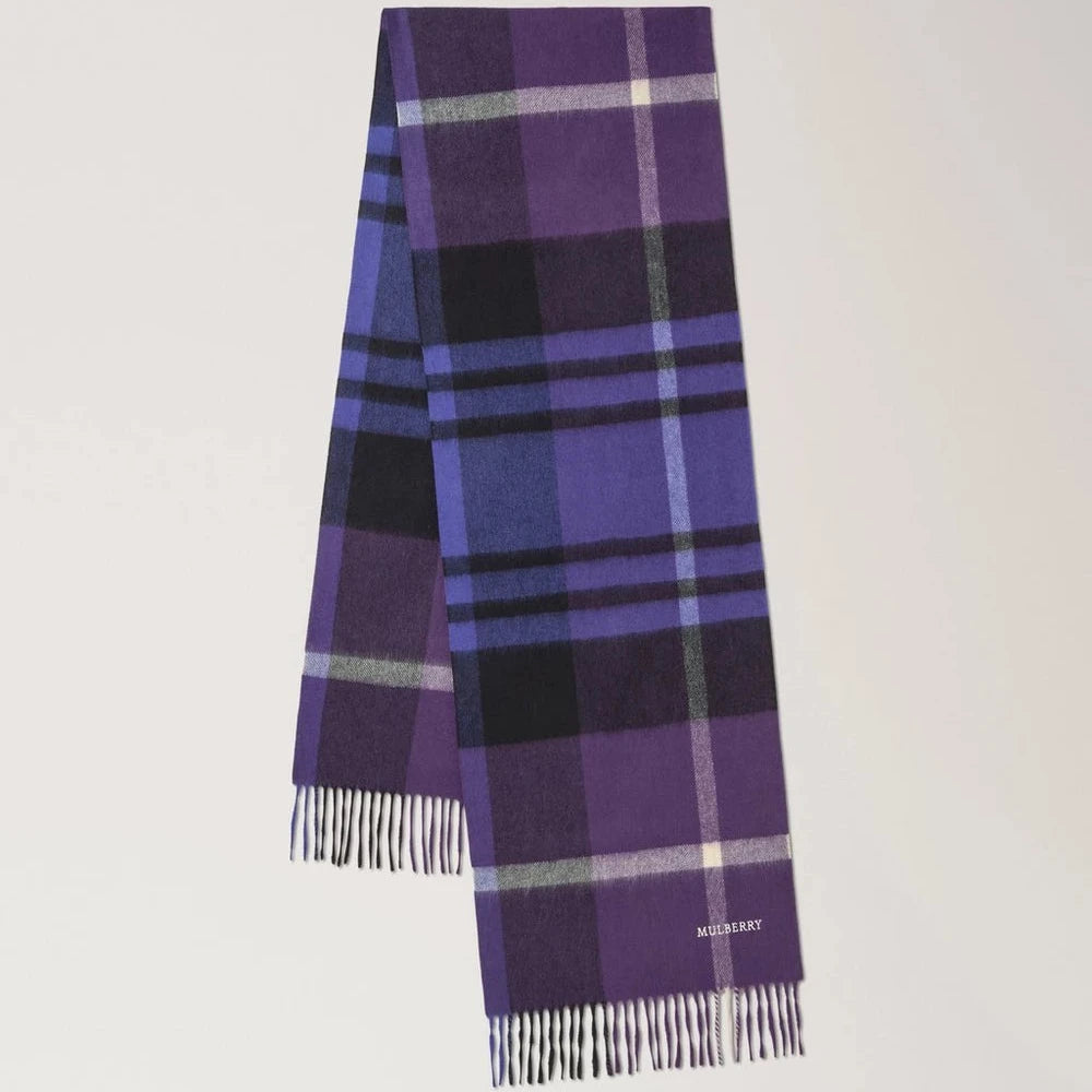 Mulberry Small Check Merino Wool Scarf Lilac & Amethyst 