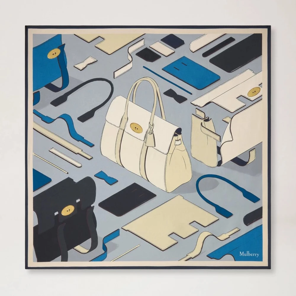 Mulberry Square Scarf - Bayswater Workshop Light Gray Silk Twill