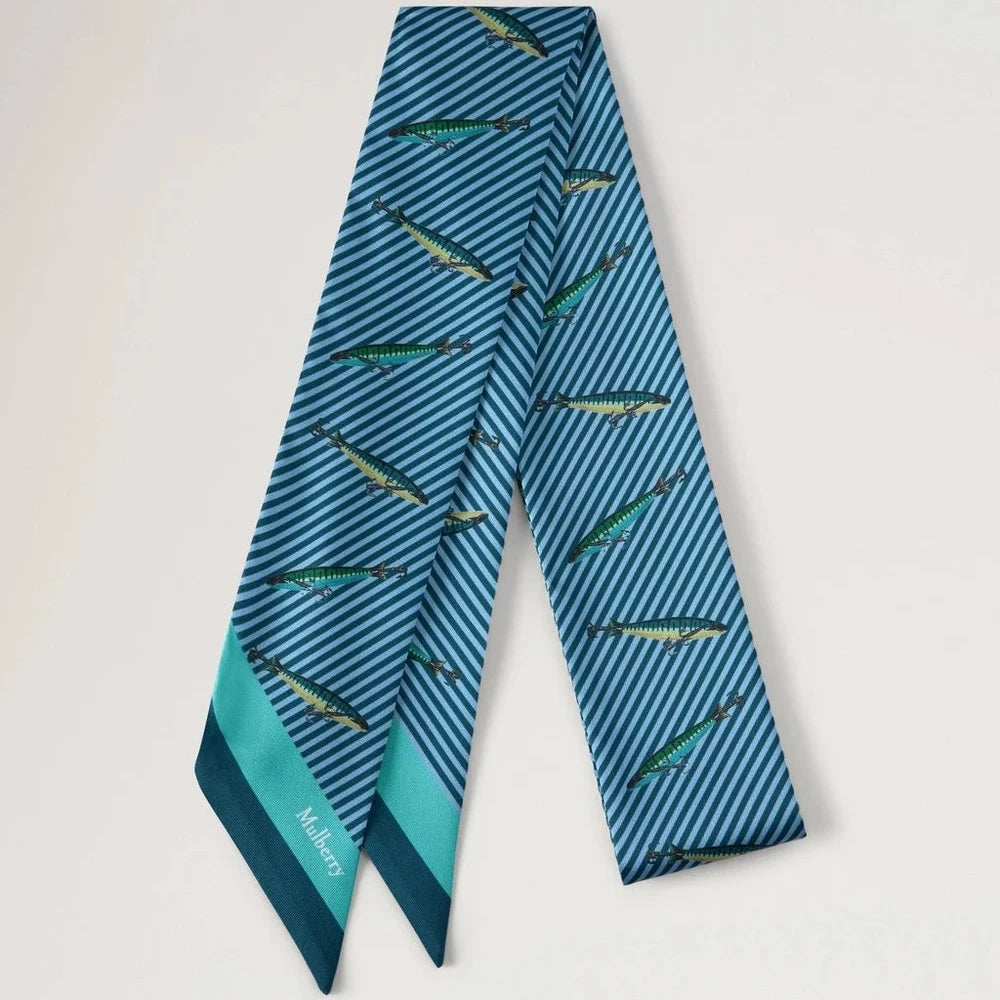 Mulberry Skinny Scarf - Fishing Lure Marina Blue Recycled Polyester 