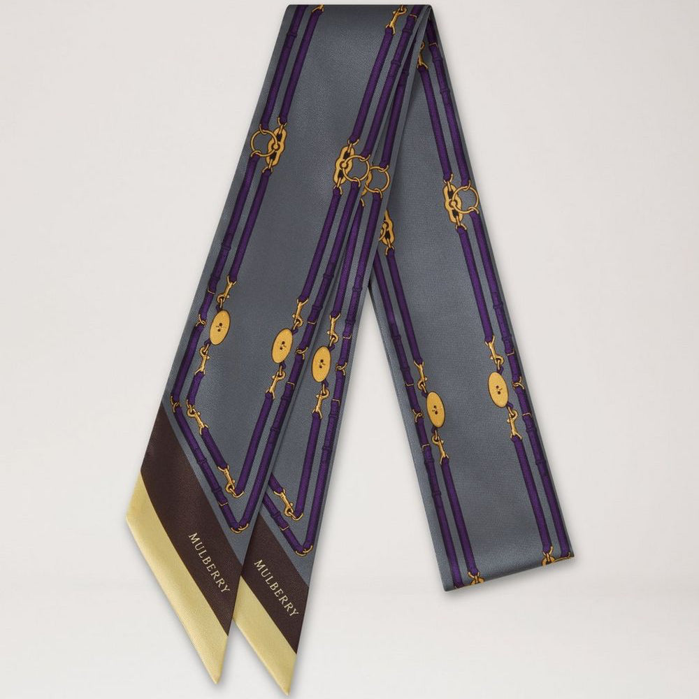 Mulberry Skinny Scarf - Belted Border Foggy Grey Recycled Polyester 