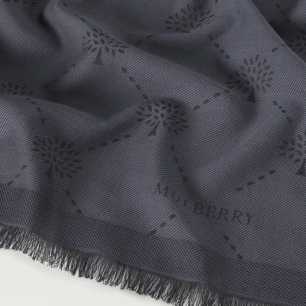 Mulberry Diamond Tree Scarf Woven Cotton Black 