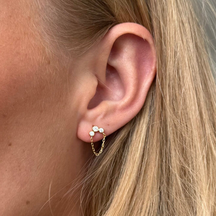 Alura Copenhagen Eclipse Single Earring – Gold-Plated with Double Chain & Zirconia 