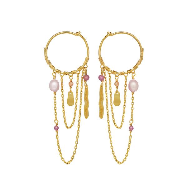 Moonstone Indie Hoops Gold Plated w. Chains