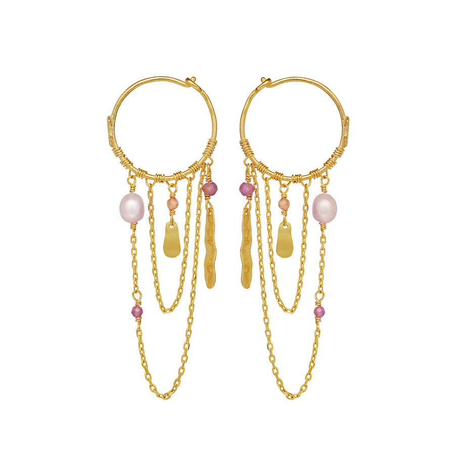 Moonstone Indie Hoops Gold Plated w. Chains