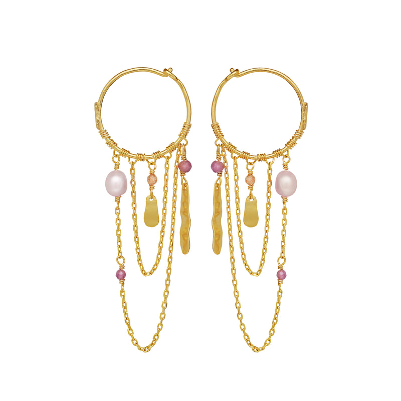 Moonstone Indie Hoops Gold Plated w. Chains