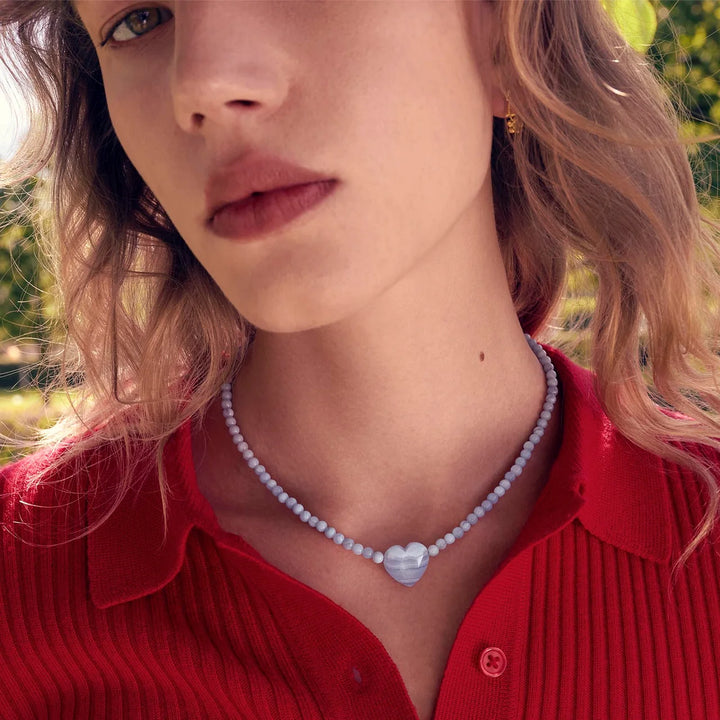 Maanesten Lola Gold-Plated Necklace with Light Blue Lace Agate 
