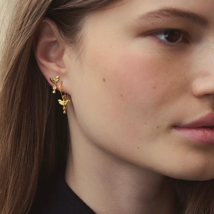 Maanesten Clio Gold-plated Earrings with Moths & White Zirconia 