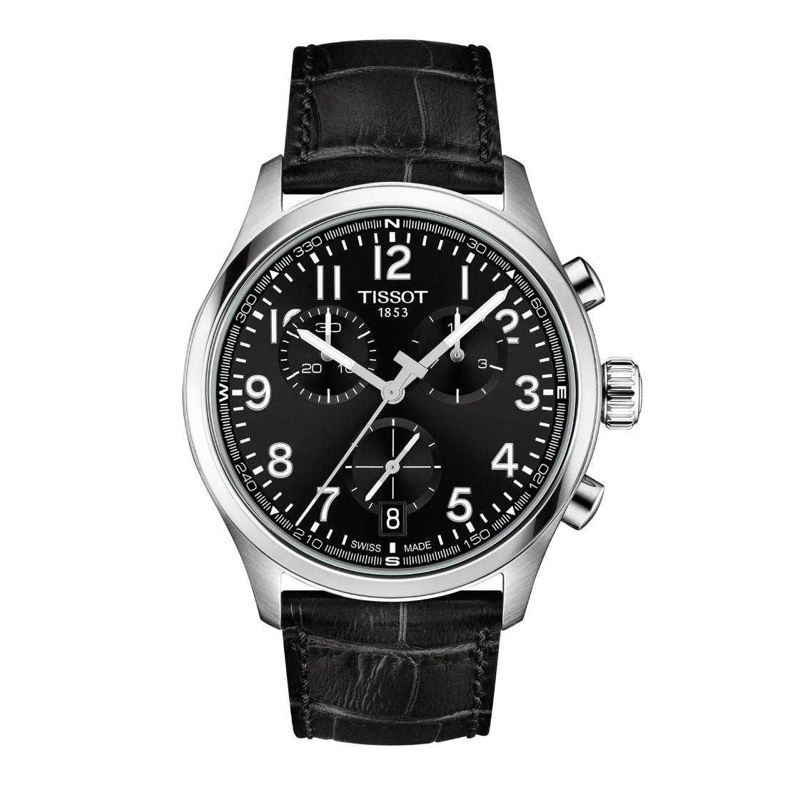 Tissot T1164171605200 herreur med sort urskive, kronograf og sort læderrem. Model T1164171605200.