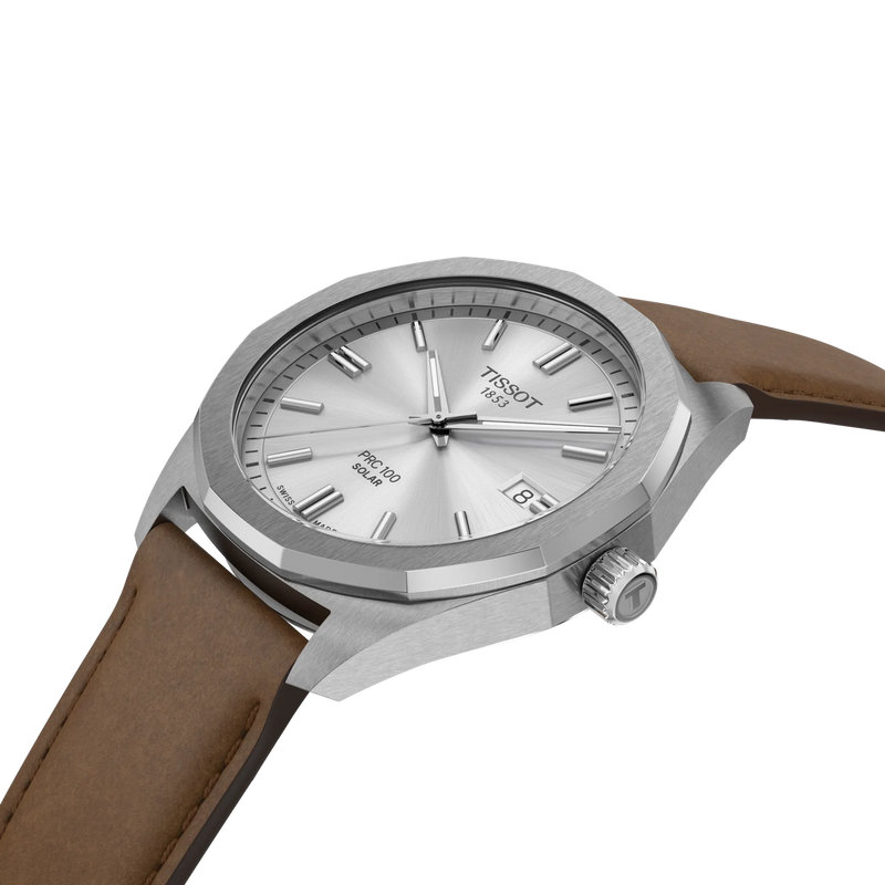 TISSOT PRC 100 SOLAR QUARTZ 39MM BROWN LEATHER STRAP