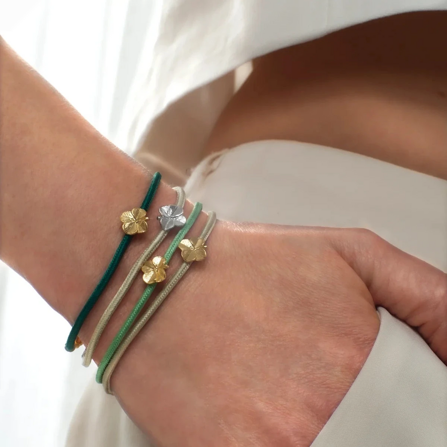 Flora Danica Four Leaf Clover Silk Bracelet Light Green - Gold Plated