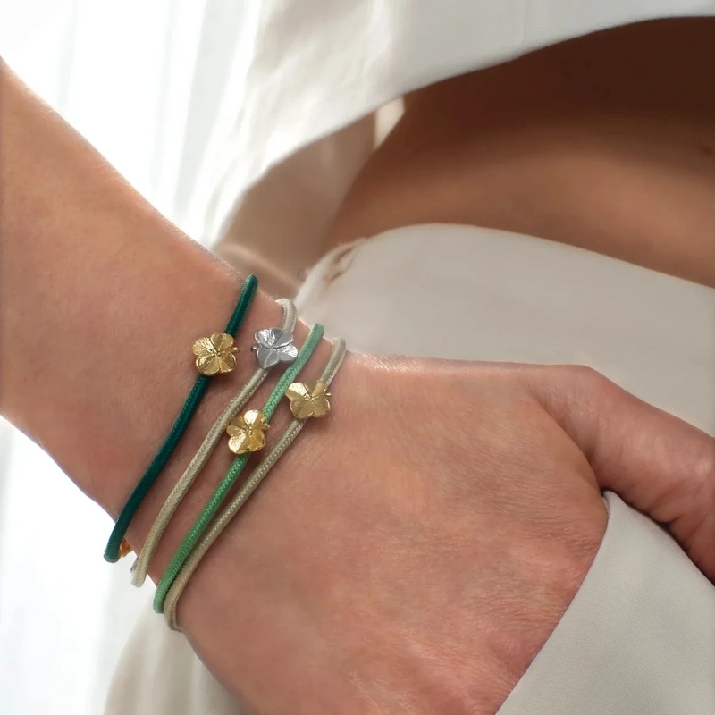 Flora Danica Four Leaf Clover Silk Bracelet Light Green - Gold Plated