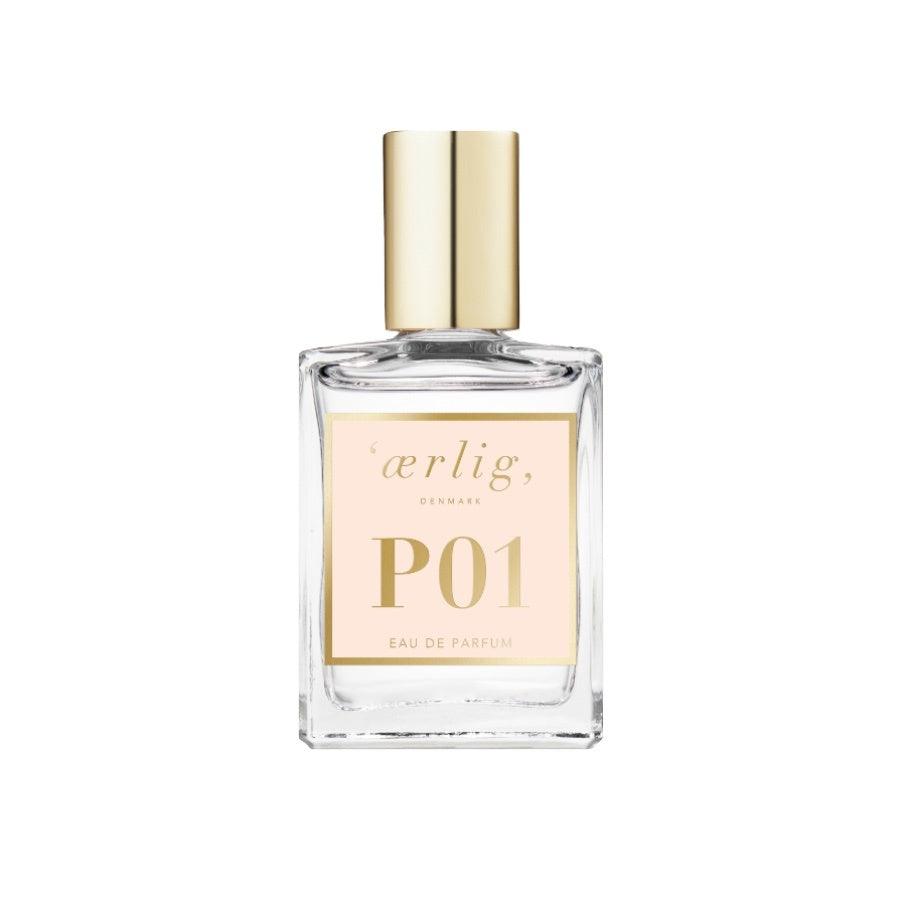 ærlig Eau De Perfume P01-15ml, elegant square bottle with golden cap and bright label. Model P01-15ml-p01-t-1