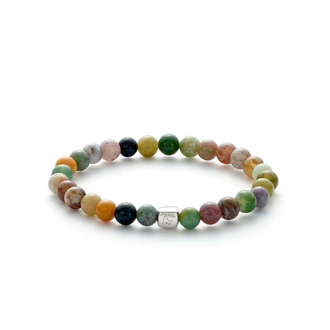 Alexander Lyngaard Bracelet Indian Agate 6mm with colorful agate beads on a white background. Model c00912-001