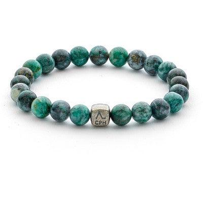 Alexander Lynggaard Armband Dioptase 8mm with green stones and silver colored pearl, Model c01040-001-1.