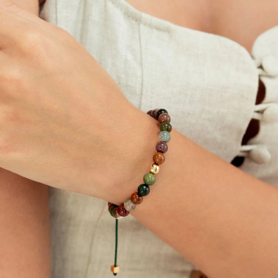 Alexander Lynggaard Armband Indian Agate Braided 6mm worn on the wrist, multicolored stones, Model B00192-1