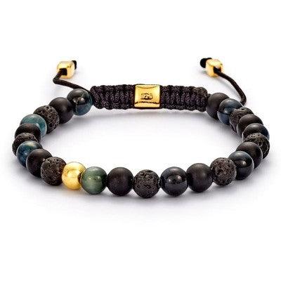 alexander-lynggaard-armband-paris-braided-colorup-6mm is seen as an adjustable men's bracelet in black, teal and golden beads. Model b00032-1