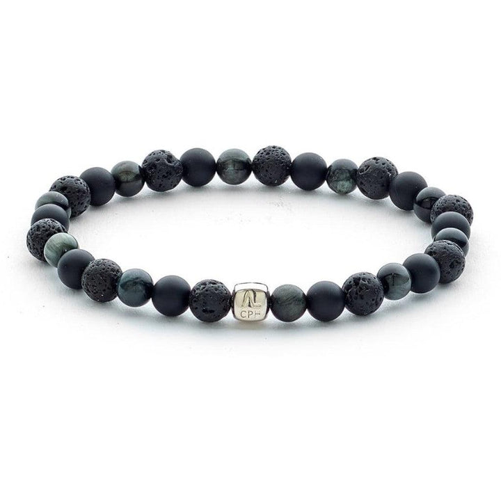 Alexander Lynggaard Bracelet Stockholm 6mm with black matte stones and silver detail on a white background. Model c20363-001