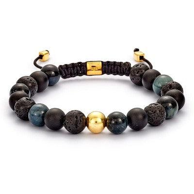 Alexander Lynggaard Paris Braided ColorUp 8mm bracelet with black and blue stones, gold details, Model B00043-1.