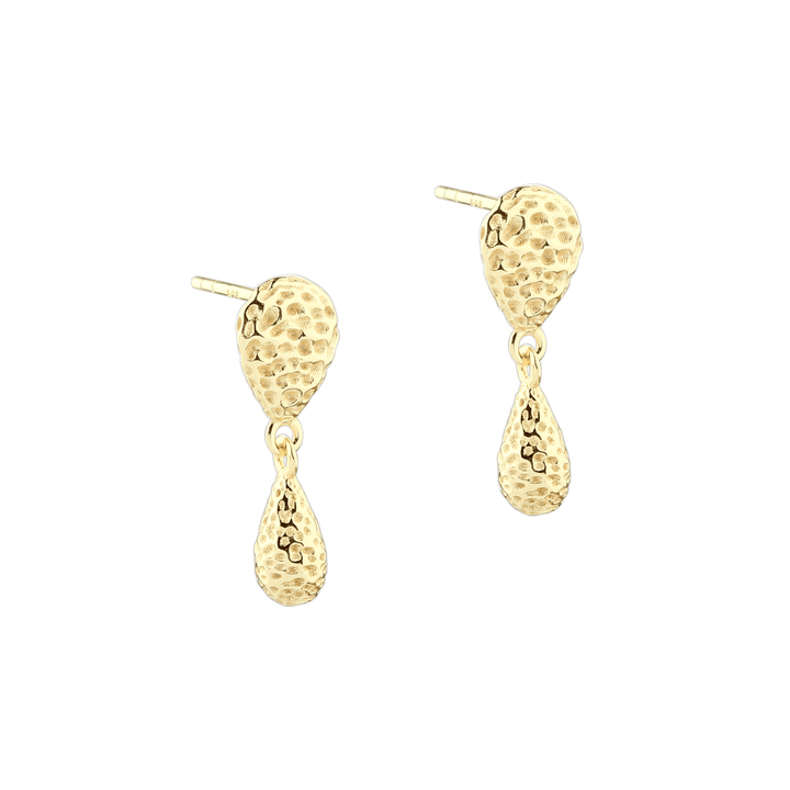 Aqua Dulce Cappa Small earrings in gold-plated silver with hammered structure, drop-shaped design. Model 6222-1