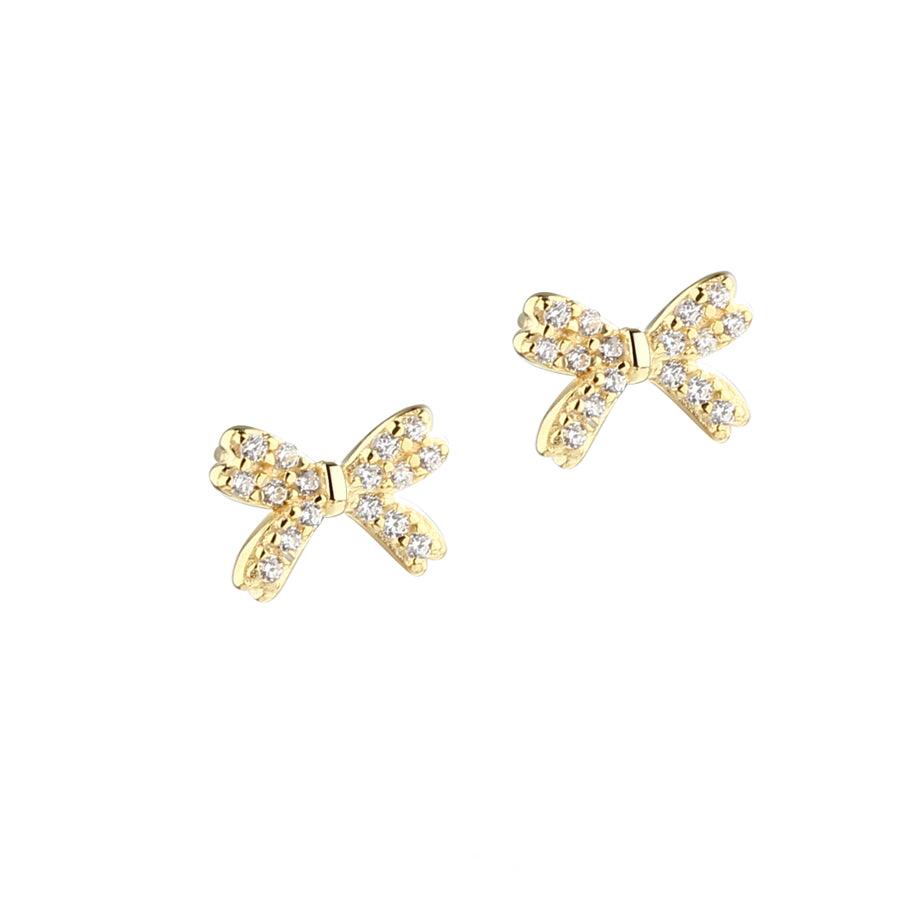 Aqua Dulce Darling Bow earrings gold-plated with clear stones in bow shape, Model 5698-1.
