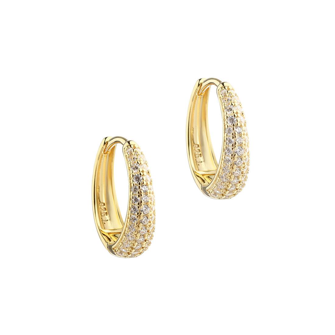 Aqua Dulce Darling Emma Medium Hoop Gold Plated showcases elegant golden hoops embellished with clear white stones. Model 5863-5863-1