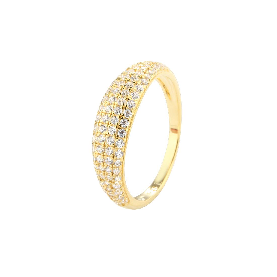 Aqua Dulce Darling Emma Ring gold plated with three rows of clear stones, elegant and shiny. Model 6046-6046-001-1