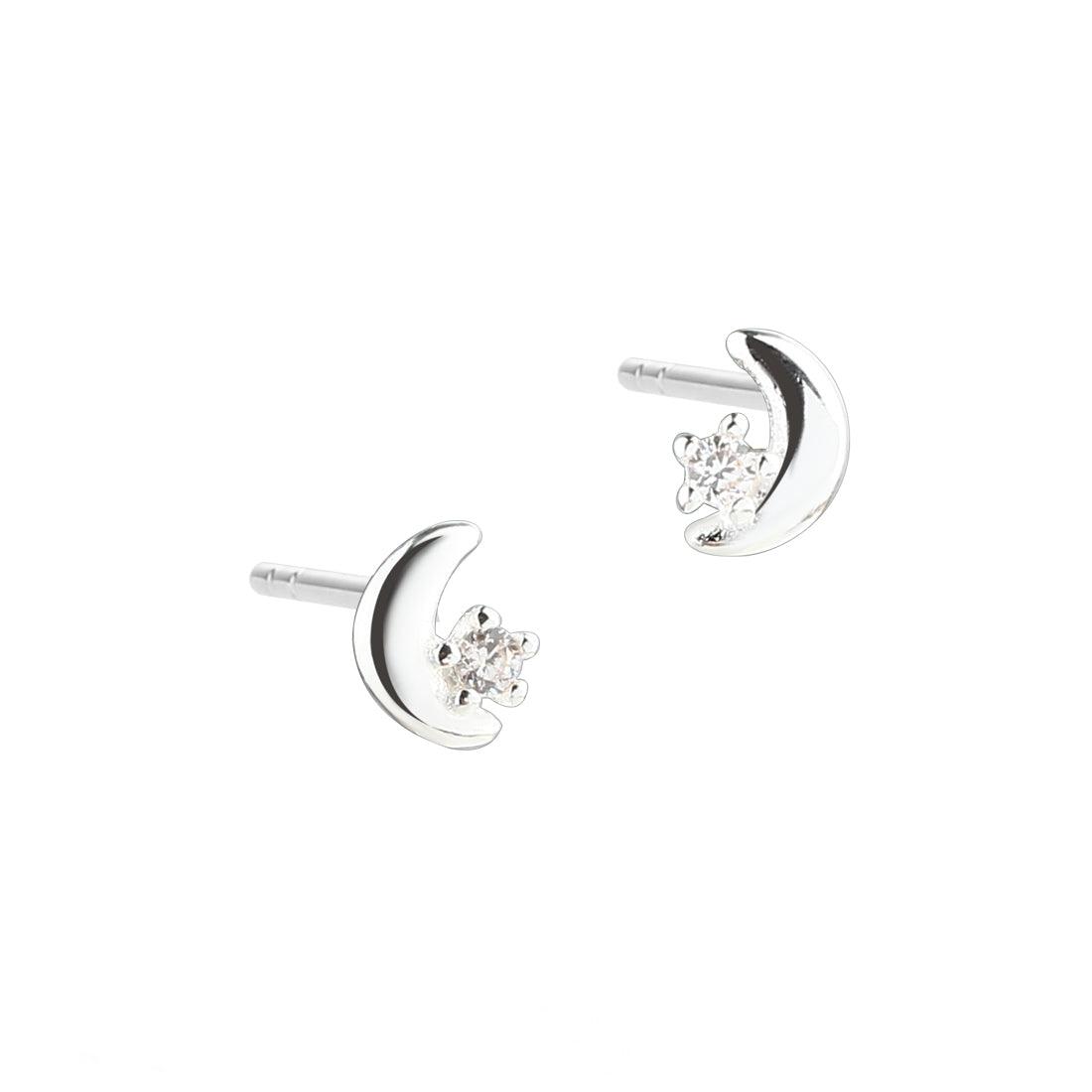 Aqua Dulce Darling Moon earrings in silver, small half moon and star motifs. Model 5687-1.