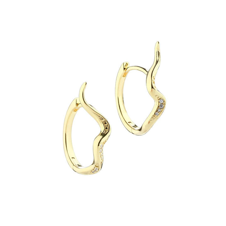 Aqua Dulce Darling River Big Hoop Gold-plated, wavy earrings in gold with small sparkling stones. Model 5998-5998-1