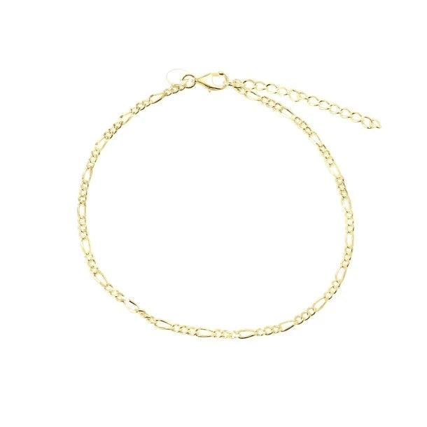 Aqua Dulce Figaro Anklet Gold plated shown on white background, elegant chain with adjustable clasp. Model 5799-5799-1